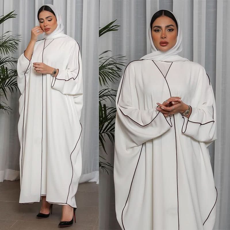 Women's White Patchwork Plus Size Women's Abaya Robe - Eshtree