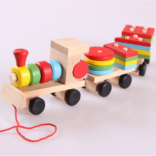 Wooden Train Three - section Tractor Toy Children's Intelligence Puzzle Toys Educational Toys - Eshtree