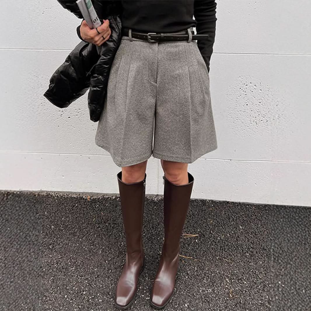 Woolen Shorts High Waist Outer Wear Fifth Pants Small Wide Leg - Eshtree